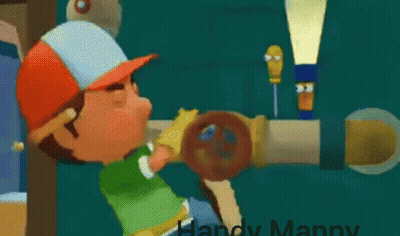 A Cartoon Character Named Handy Manny Is Fixing A Pipe . GIF
