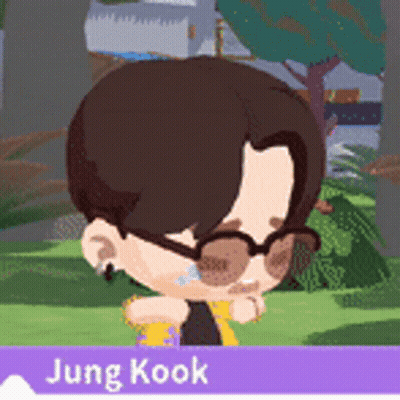 A Cartoon Character Named Jung Kook Is Wearing Glasses And Crying GIF