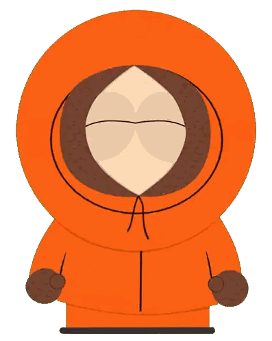 A Cartoon Character Named Kenny From South Park Is Wearing An Orange Jacket Sticker