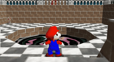A Cartoon Character Named Mario Is Standing In A Checkered Room GIF
