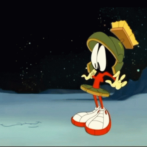 A Cartoon Character Named Marvin The Martian Is Standing On A Moon GIF