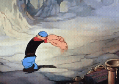A Cartoon Character Named Popeye Is Kneeling Down With A Pig On His Back GIF