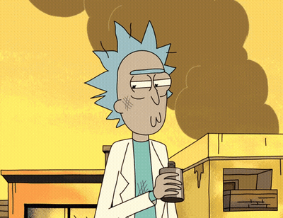 A Cartoon Character Named Rick From Rick And Morty Holding A Bottle GIF