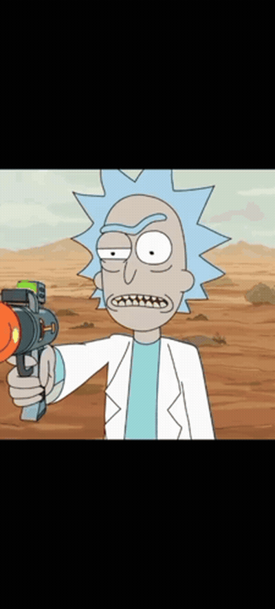 A Cartoon Character Named Rick From Rick And Morty Holding A Gun GIF