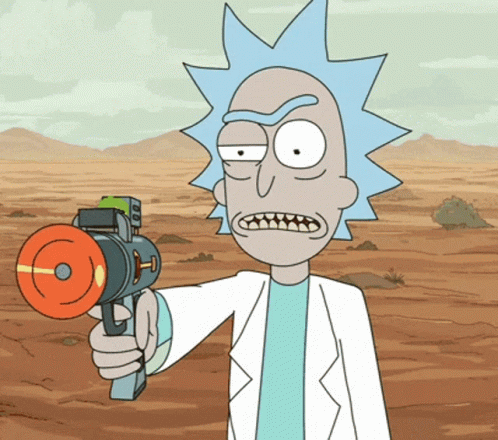 A Cartoon Character Named Rick From Rick And Morty Is Holding A Toy Gun GIF