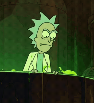 A Cartoon Character Named Rick From Rick And Morty Is Standing Next To A Green Wall GIF
