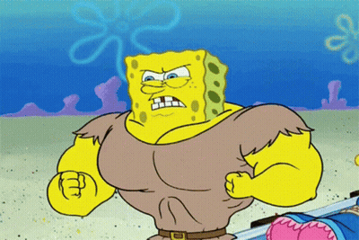 A Cartoon Character Named Spongebob Has A Very Muscular Body GIF