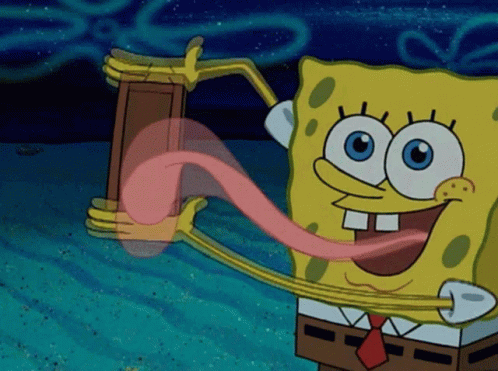 A Cartoon Character Named Spongebob Has His Tongue Hanging Out GIF