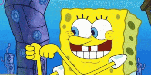 A Cartoon Character Named Spongebob Is Holding A Yellow Stick GIF