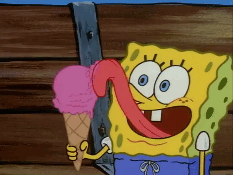 A Cartoon Character Named Spongebob Is Licking An Ice Cream Cone . GIF