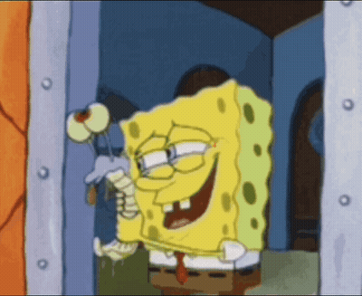 A Cartoon Character Named Spongebob Is Smiling And Holding A Balloon GIF