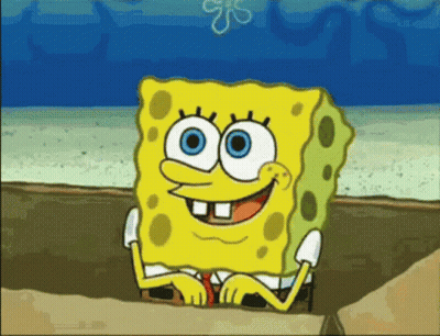 A Cartoon Character Named Spongebob Is Smiling And Looking Over A Wall GIF