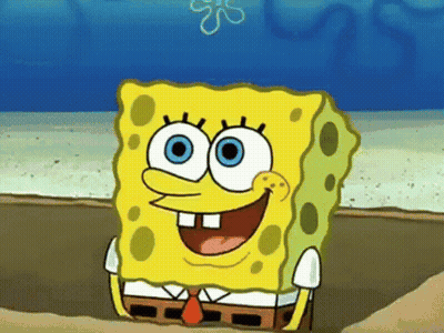 A Cartoon Character Named Spongebob Is Smiling With Blue Eyes GIF