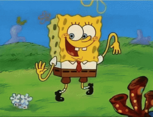 A Cartoon Character Named Spongebob Is Standing In A Field GIF