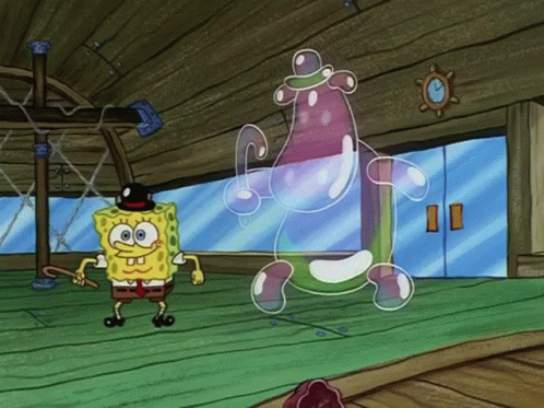 A Cartoon Character Named Spongebob Is Standing Next To A Bottle GIF