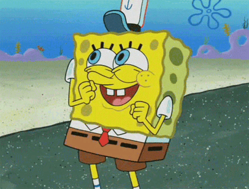 A Cartoon Character Named Spongebob Is Standing On The Beach GIF
