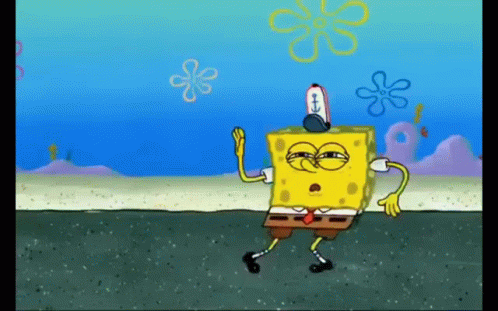 A Cartoon Character Named Spongebob Squarepants Is Dancing On The Beach GIF