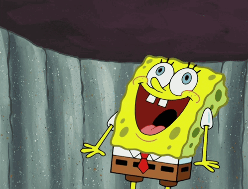 A Cartoon Character Named Spongebob Squarepants Is Smiling GIF
