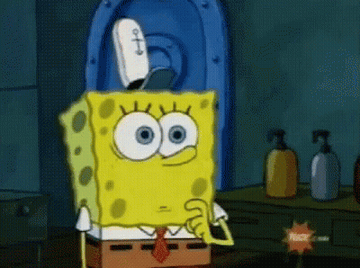 A Cartoon Character Named Spongebob Squarepants Is Standing In Front Of A Toilet . GIF