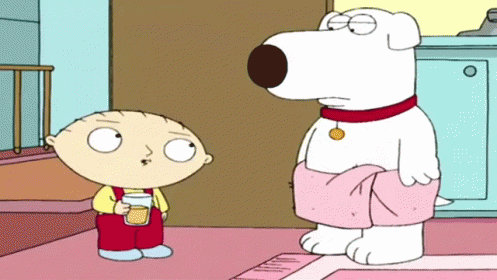 A Cartoon Character Named Stewie And A Dog Named Brian Are Standing Next To Each Other GIF