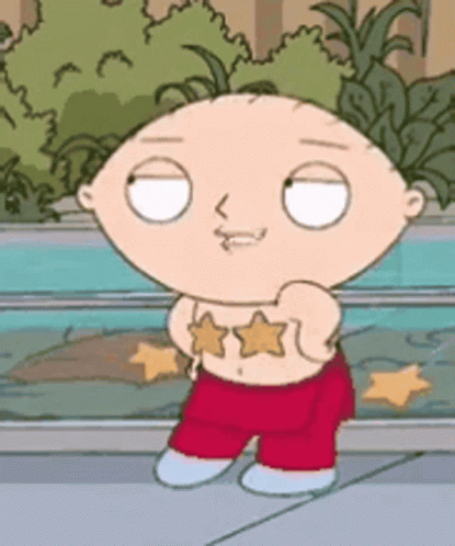 A Cartoon Character Named Stewie From Family Guy Has Two Stars On His Chest GIF