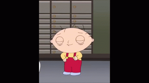 A Cartoon Character Named Stewie From Family Guy Is Standing In Front Of A Row Of Safes GIF