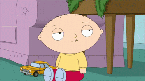 A Cartoon Character Named Stewie From Family Guy Looks Tired GIF