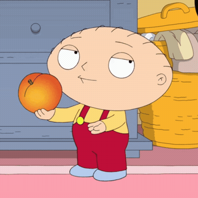 A Cartoon Character Named Stewie Griffin Is Holding An Apple In His Hand GIF