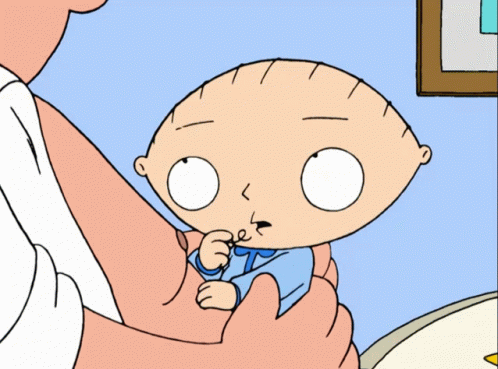 A Cartoon Character Named Stewie Is Being Held By Someone GIF