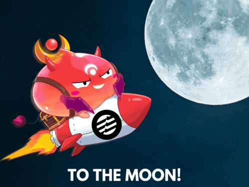 A Cartoon Character On A Rocket With The Words " To The Moon " Below It GIF