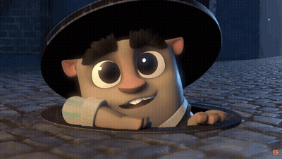 A Cartoon Character Peeking Out Of A Manhole GIF