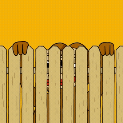 A Cartoon Character Peeking Over A Wooden Fence GIF