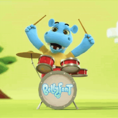 A Cartoon Character Playing Drums With The Word Babyfant On It GIF