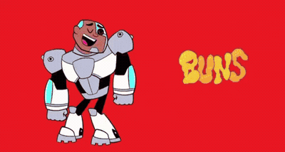 A Cartoon Character Pointing At A Hamburger With A Gun GIF