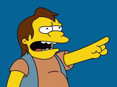A Cartoon Character Pointing With The Word Ha-Ha Behind Him GIF