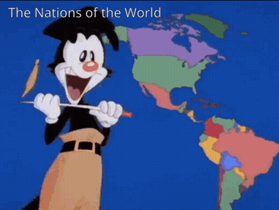 A Cartoon Character Points To The United States And Canada GIF