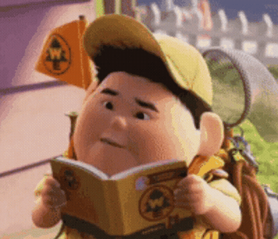 A Cartoon Character Reading A Book With A Scout Badge On It GIF