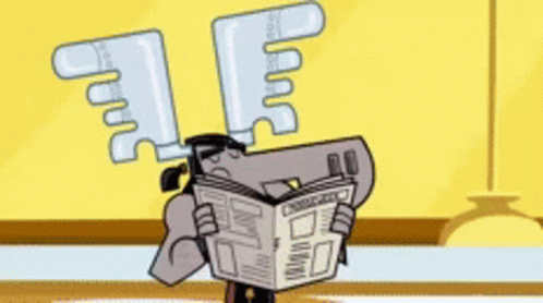A Cartoon Character Reading A Newspaper With Wings On His Arms GIF