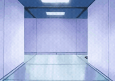 A Cartoon Character Running Through A Hallway With A Light On The Ceiling GIF