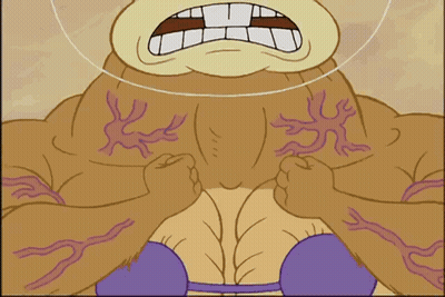 A Cartoon Character 'S Muscles Are Shown With Purple Lines GIF