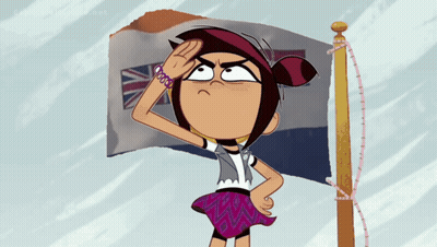 A Cartoon Character Saluting In Front Of A Flag GIF