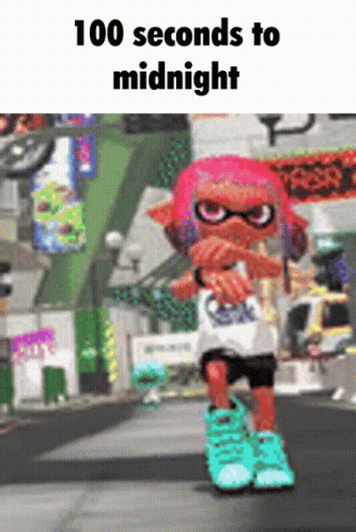 A Cartoon Character Says 100 Seconds To Midnight On The Bottom GIF