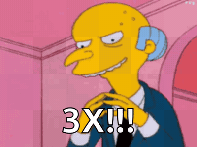 A Cartoon Character Says 3X !!! In A Pink Background GIF