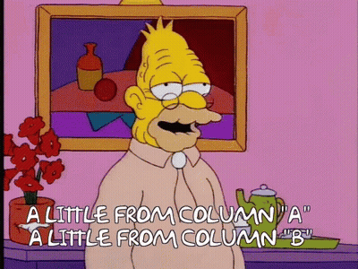 A Cartoon Character Says " A Little From Column " In Front Of A Picture GIF
