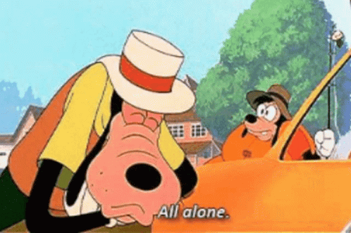A Cartoon Character Says All Alone While Standing Next To A Car . GIF