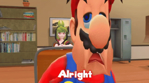 A Cartoon Character Says Alright In Front Of A Bookshelf GIF