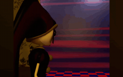 A Cartoon Character Says " And Don 'T Destroy That Thing " In A Dark Room GIF