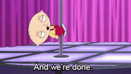 A Cartoon Character Says " And We 'Re Done " GIF