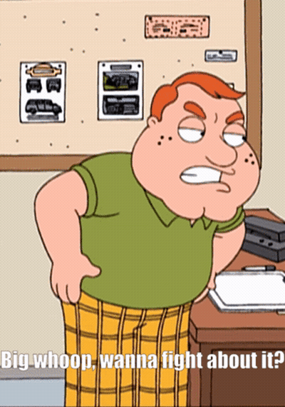 A Cartoon Character Says " Big Whoop " While Standing In Front Of A Bulletin Board GIF