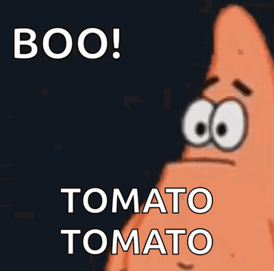 A Cartoon Character Says Boo Tomato Tomato With A Black Background GIF